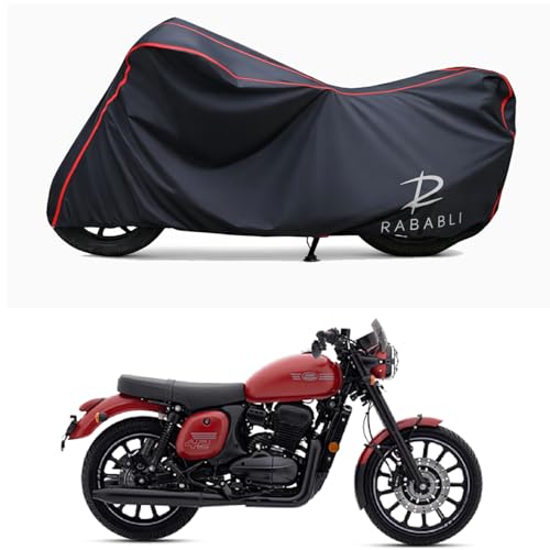 Image of Waterproof Bike Body Cover Compatible for | Jawa 42 2.1 | Taffeta Fabric, Red Piping Design, Bottom Elastic Fit | Dustproof, Sun UV & Rain Protection for All Bikes