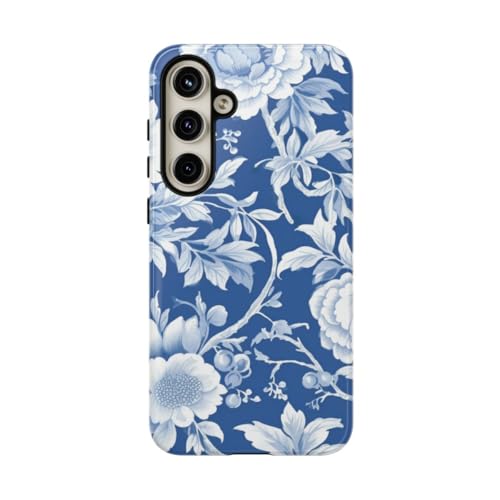 Coque Samsung S24 Plus résistante et antichoc à motif floral bleu - Finition brillante