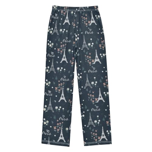 ZZKKO Eiffel Tower Hearts Flowers Boys Pants for Kids Jogger Pants with Pockets S-XL