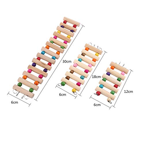 Image of 3 Sizes Wooden Pet Hanging Ladder for Hamsters and Birds - Climbing Stairs Suspension Bridge Toy, Cage Decoration