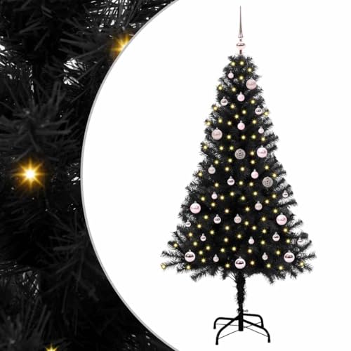 vidaXL Árvore de Natal com 150 LED com suporte preto 150 cm PVC, sala de estar, árvore de Natal moderna, decoração festiva, luzes LED quentes, exibição interior
