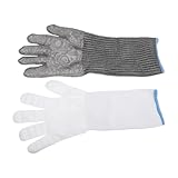 WATIIFUFU 1 Paar Verlängerte Schnittfeste Handschuhe aus Edelstahl Draht Schnittschutzhandschuhe für Küche Meeresfrüchte und Metallbearbeitung Atmungsaktiv und Langlebig