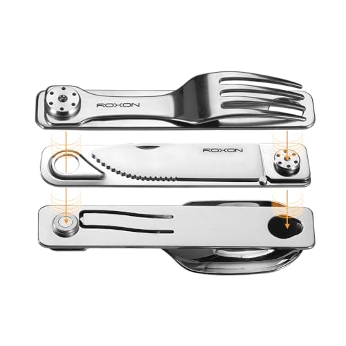 ROXON 3-in-1 Knife Spoons Fork Camping Utensils Set with Case