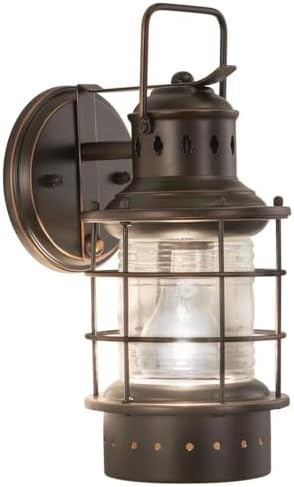 VAXCEL Hyannis 12.25 in. H 1-Light Burnished Bronze Coastal Outdoor Wall Sconce Made of Durable Steel, Clear Ribbed Glass Shade, LED Compatible, Use for Exterior Porch Patio Front Door or Garage