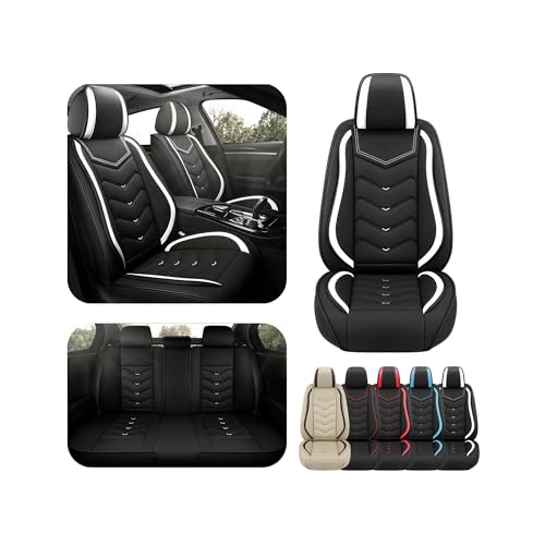 Image of ADERN Car Seat Covers for Jeep Wrangler 2000-2026, Premium Nappa Leather Car Seat Cover, Stylish Sport Seat Covers, Automobile Seat Cover Sets.(Standard 5 Seats /Black White)