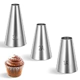 3 Stück Rund Tüllen für Spritzbeutel, 1A/2A/3A Spritztüllen Groß, Edelstahl Große Spritztüllen Set Profi Spritztülle Piping Tips für Creme Kuchen Backen Cupcakes Torten Zuckerguss Spritzspitzen