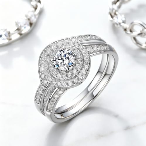Moissanite VVS1 D : l'alternative au diamant parfait avec cet ensemble de bagues en argent