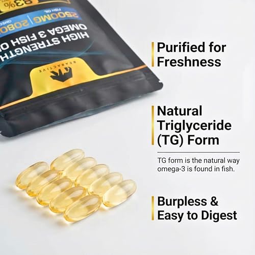 Omega 3 Capsules High Strength Fish Oil 2500mg – 2080mg – 83% Omega-3 (1380 EPA & 520 DHA) – Burpless Pescatarian Softgels for Heart, Brain, Eyes & Joints – 60 Softgels - Image 6