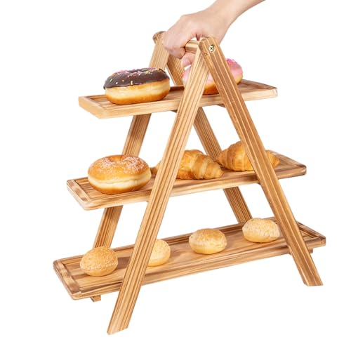 Alzata Per Torte In Legno - Vassoio Rustico A 3 Livelli Per Dolci, Supporto Per Frutta E Dessert | Espositore In Legno Per Panini, Piatti Rettangolari Per Servire Biscotti, Alzata Per Ciambelle, Piatt