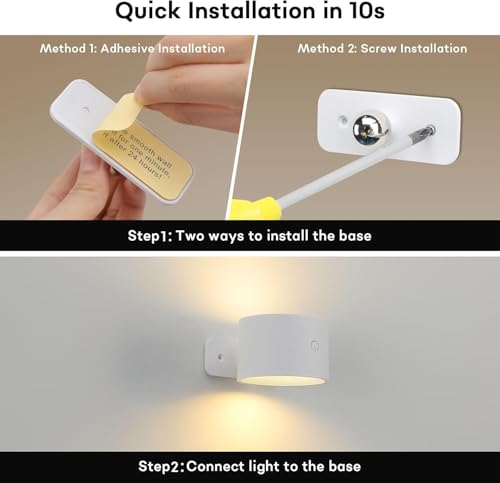 Image of Lightess Battery Operated Wall Sconces Set of 2, Remote Control, Colorful | 19 Colors Dimmable, Rechargeable Light for Bedroom Hallway, Cordless