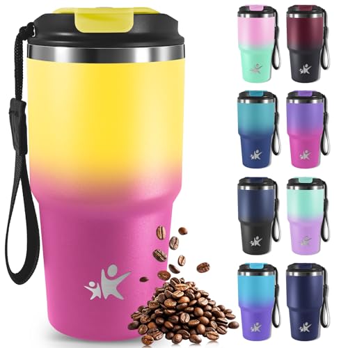 Mujigaga Termo Café 600ml, Vaso Termico, Taza Termica para Llevar, Cuerda Removible, Termo Para Cafe Reutilizables, Antifugas, Taza de Café para llevar para Cafe Frío y Caliente, Té y Leche