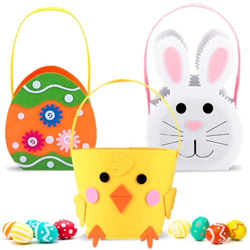 Yanghad Panier de Pâques en Feutre à Remplir, 3 Pièces Panier de Paques Enfant, Sacs à Oeuf Fourre Tout Couleur, pour Chasse aux Oeufs de Pâques