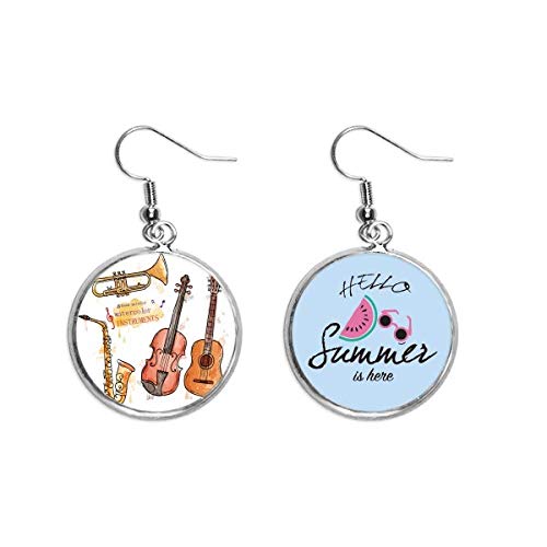 Pendientes de sandía con patrón de guitarra en acuarela para pendientes de verano