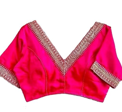 Graceful Embroidered Cotton Women Blouse Short Sleeve Ethnic Saree Elegant Traditional Festive Top-image-44