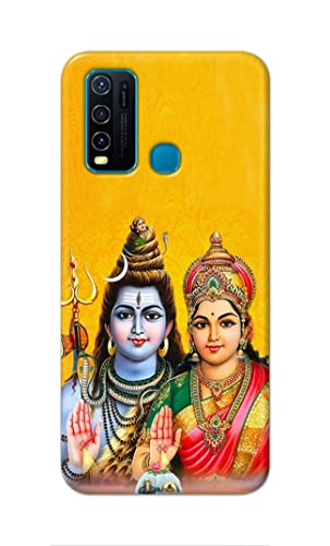 Image of PRINTFIDAA Lord Shiva Parvati Yellow Background Printed Designer Hard Back Case Cover for Vivo Y30 / Vivo Y50 -(VD) MVN1008