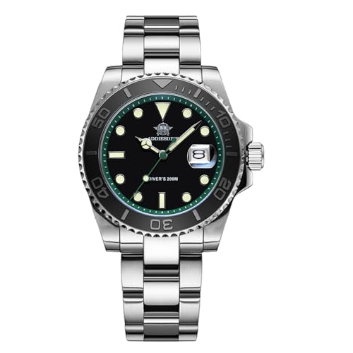ADDIESDIVE 41 MM Diving Watches 200 M Waterproof Greenblack Analog Quartz Stainless Steel Watch for Men