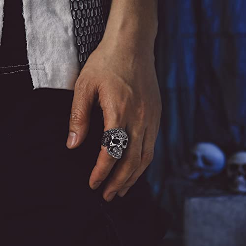 Bandmax Mens Skull Rings, Stainless Steel Skull Skeleton Band Rings for Men Women Gothic Punk Biker Rings Size 7-142