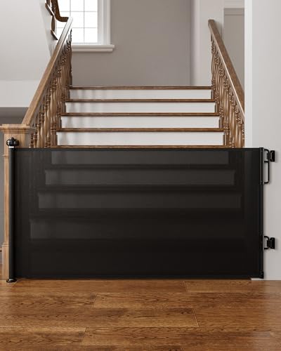 Image of Cumbor 76" Extra Wide Retractable Gates for Stairs, Mesh Dog Gate for The House, 34" Tall Extra Wide Pet Gate for Dogs, Long Safety Gates for Doorways, Hallways, Indoor/Outdoor(Black)