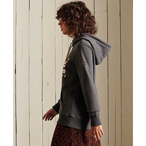 Superdry Womens Vintage Logo Tonal Hoodie, Relaxed Fit, Drawcord Hood Charcoal Size 10 #TOP2