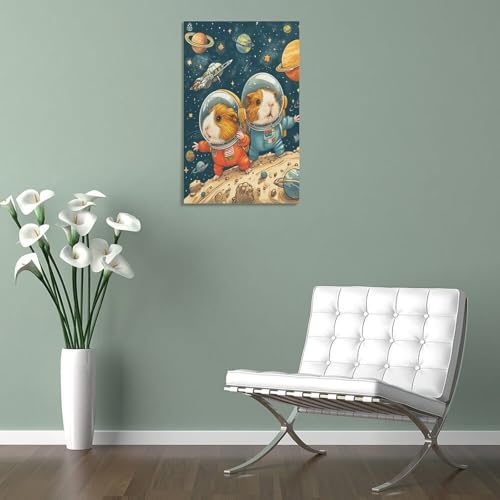 Cochons d'Inde explorent l'espace cadeau insolite toile d&eacute;corative pour passionn&eacute;