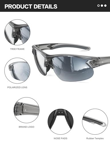 Image of BIRCEN Mens Polarized Sunglasses for Sports: TR90 Lightweight Sun Glasses Wrap Around Shades for Fishing Driving Cycling