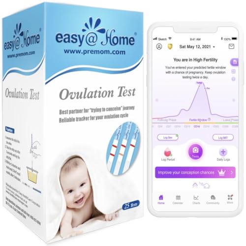 Tests d'Ovulation Easy@Home 25 Tests LH Bandelettes 25 mIU/mL Résultats Précis avec une App Française Intelligente (iOS et Android) Premom Planification naturelle de la fertilité