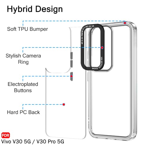 Image of TheGiftKart Hybrid Shockproof Back Cover Case for Vivo V30 / V30 Pro 5G | Stylish Camera Border | Electroplated Buttons | Crystal Clear Hard Back Cover Case (TPU & PC, Transparent Bumper)