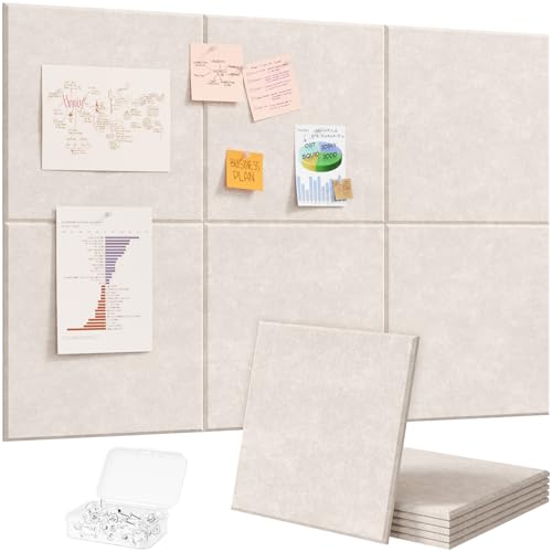 Lifewit 90x60 cm Tablones Decorativos/Fotográficos/Memorándum Grandes de Fieltro Adhesivo, 6 Pack Alternativa al Tablón de Corcho con 30 Chinchetas para la Oficina/Dormitorio/Decoración Mural, Beige