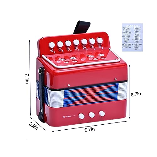 LIEKE Kinder Akkordeon 10 Tasten Knopf Spielzeug Accordion Ziehharmonika Musikinstrument Geschenk für Kinder Erwachsene Anfänger (Rot)