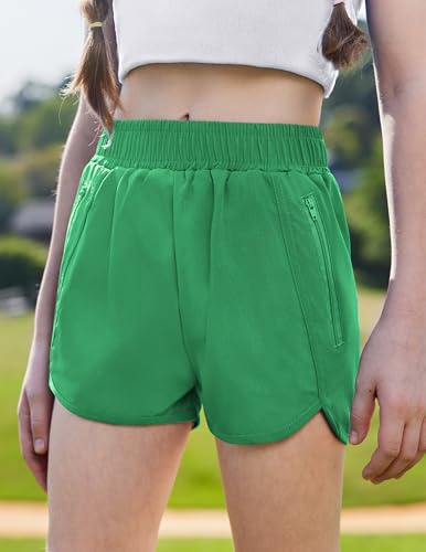 Image of Zaclotre Girls Athletic Shorts with Zipper Pockets High Waisted Running Shorts Soccer Gym Sports Active Short for Kids