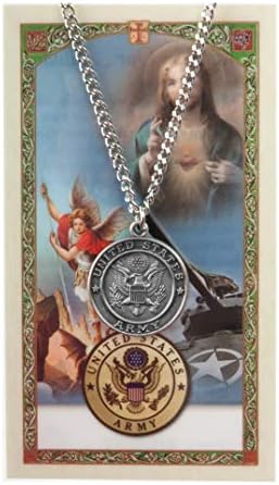 Inspire Nation US Army St Michael Pendant Medal Pewter on 24 inch Chain with Prayer Card