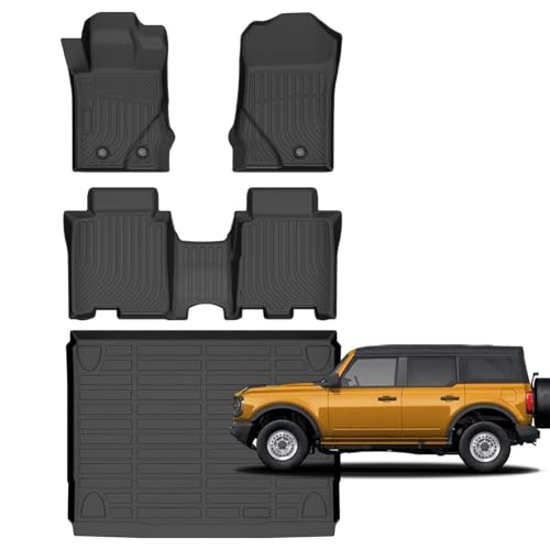 for Ford Bronco Floor Mats 4 Door 2021 2022 2023 2024 2025 2026 Car Mats for Ford Bronco 4Door (Not Sport Models) All Weather Floor Mats Cargo Liner Accessories Anti-Slip Car Mat 2021-2026