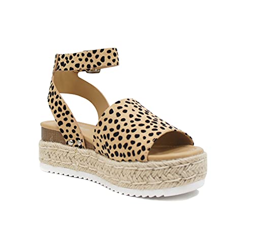 Image of Soda Topic Open Toe Buckle Ankle Strap Espadrilles Flatform Wedge Casual Sandal