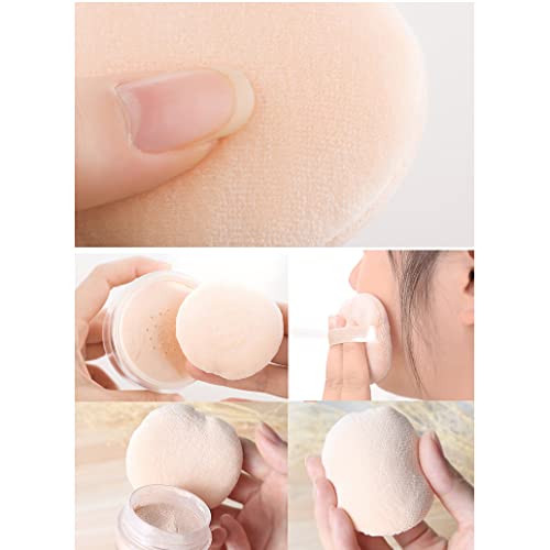 Runde Velour-Puderquasten mit Band, 8 cm, weicher Schwamm, Gesicht, Make-up, Kosmetik, loser Puderquaste, Foundation, Beauty-Werkzeug, 3 Stück (Beige)