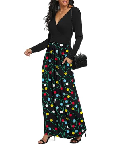 Image of LILBETTER Women Long Sleeve Deep V Neck Loose Plain Long Maxi Casual Dress