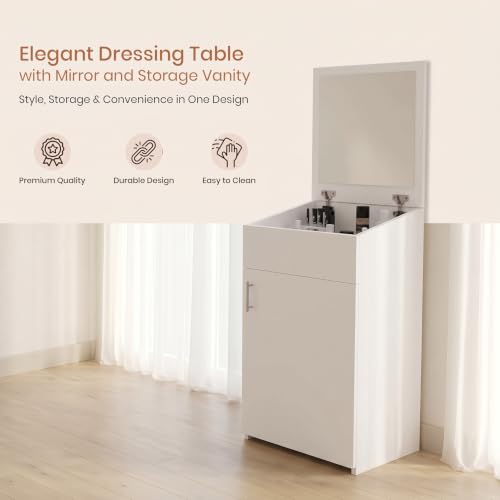 Image of FURNIFLIX Engineered Wood Home Dressing Table with Mirror and Storage Vanity Unit for Bedroom Living Room (White)