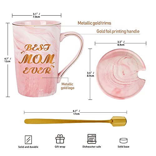 SHENDONG Beste moeder ooit Moederdag Cup: Moederdag geschenken van dochter zoon, verjaardagscadeaus voor mama, moeders moeders vrouwen - 14 oz marmeren keramische koffiemok met deksel, lepel en - Afbeelding 6