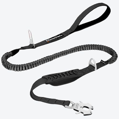 Hammer Dogs ShockLine – Correa elástica Bungee para Perro Grande, Color Negro, Anti-tirones con absorción de Impactos, asa de Control y mosquetón Tipo Rana (Negro)