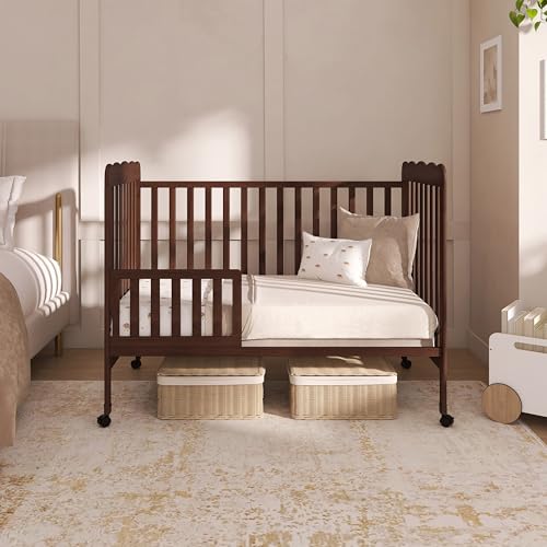 Image of Dream On Me Carson Classic 3-in-1 Convertible Full-Size Baby Crib in Walnut, GreenGuard Gold & BSA, 4 Mattress Heights, Converts to Day & Toddler Bed, Locking Wheels, Classic Nursery Design