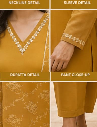 Image of Women's Blue Color Polyester Kurta Set with Pant & Dupatta | 3-Piece Suit