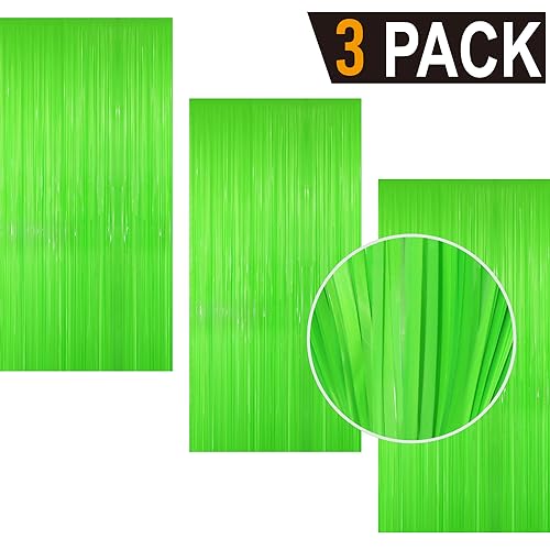 GOER 3.2 ft x 8.2 ft Foil Party Photo Backdrop Party Streamers for Birthday,Graduation,New Year Eve Decorations Wedding Decor(3 Packs,Candy Lime Green)