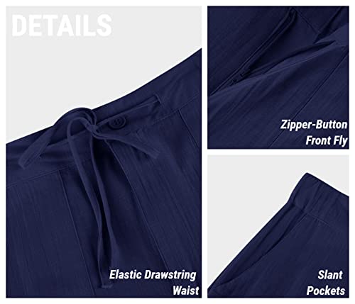 Image of PASLTER Mens Cotton Linen Pants Casual Summer Beach Pants Dress Trousers | Loose Fit, Elastic Drawstring Waist, Lightweight, Straight-Legs, Slacks, Yoga, Work, Vacation, Quick Dry