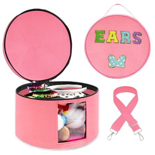 gjulrfu Organizador Heaband, grande caixa de armazenamento de tiara redonda, caixa de armazenamento para exibição de orelhas com alças de ombro (rosa)