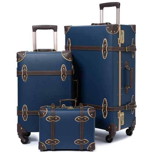 urecity Vintage Luggage Sets of 5 Piece, 20-Inch and 26-Inch Rolling Luggage, 12.5-Inch Cosmetic Train Case, 16-Inch Carry-On Nonwheeled2