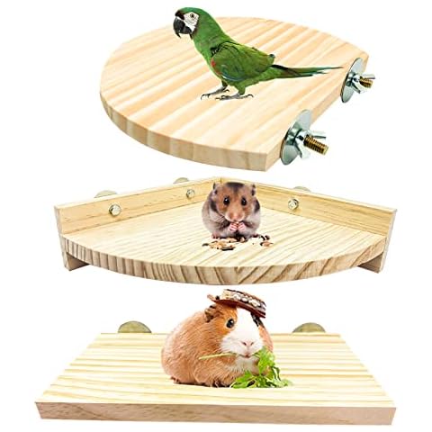 3PCS Hamster Wooden Platform Perch Stand, Natural Bird Budgie Toys and Accessories, Parrot Cage Perch for Chinchilla Mouse Rat Dwarf Hamster Small Animals - Box Packaging Cover