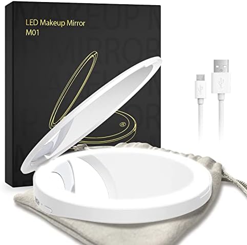 SHEGINEL Compact Makeup Mirror Lighted Travel Makeup Mirror with 1X/5X Magnification Rechargeable 3.5" Portable Handheld Lightweight Double Sided Pocket Mirror for Purse, Handbag, Girls Gift