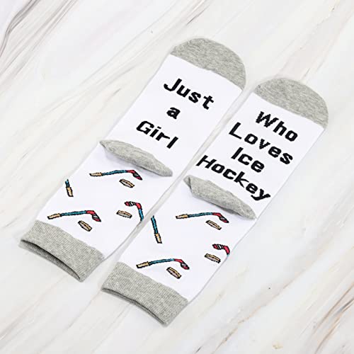 Cmnim Girls Ice Hockey Gifts 2 Pairs Hockey Novelty Socks Just A Girl Who Loves Ice Hockey Players Gift Ice Hockey Lover Gift (2 Pairs Hockey Socks) #TOP1