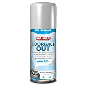 Ma-Fra, Odorbact Out Talkgeur, zuiverende spray voor airco’s, neutraliseert nare luchtjes en verspreidt een aangename talkgeur, 150 ml