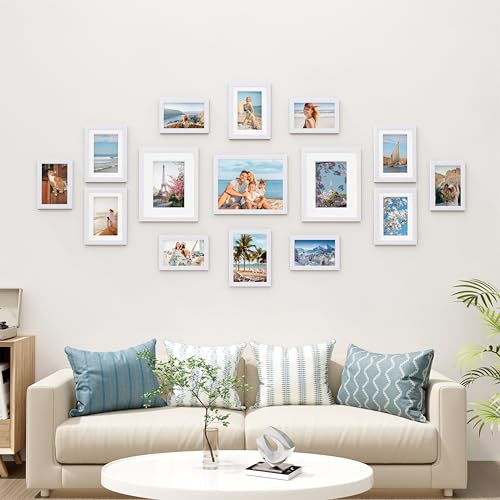 Image of Vittanly 15 Pack Picture Frames Collage Wall Decor for Mounting or Tabletop Display, Gallery Frame Set for Family, Multi Sizes Including 3pcs 8x10, 6pcs 5x7, 6pcs 4x6, White