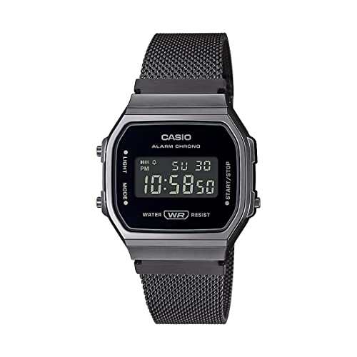 Casio Unisex Vintage A168WEMB-1BDF Black Digital Dial Silver Stainless Steel Band D259